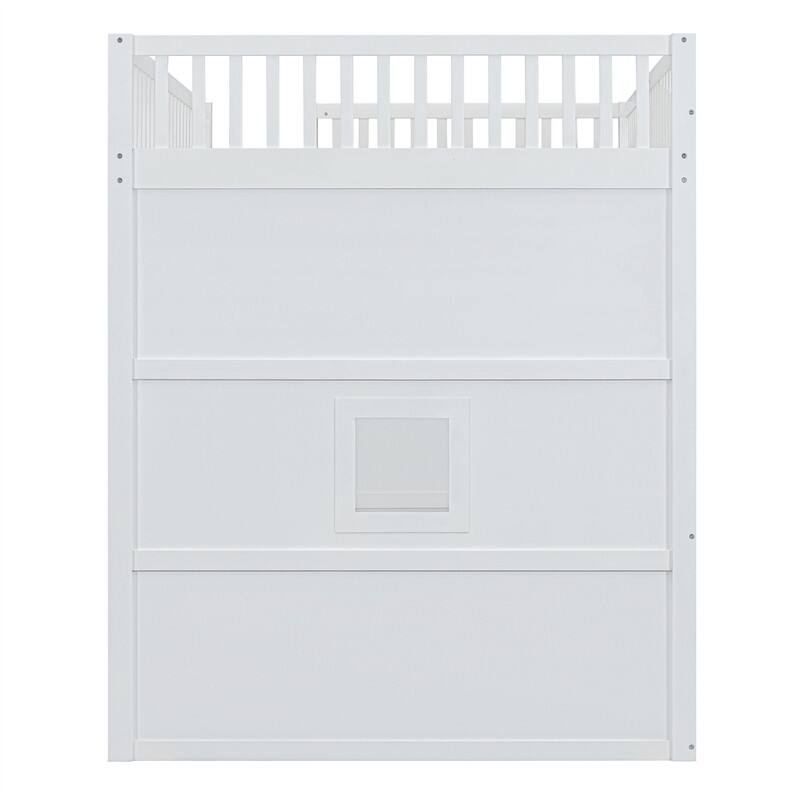Solid Wood Loft Bed w/ Bulit-in Wardrobe, Hanging Rod & Storage Shelves, Twin/Full Size Playhouse Design Loft Bedframe w/ Window