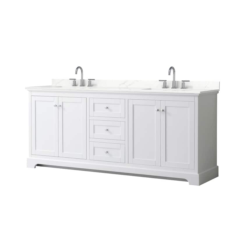 Wyndham Collection WCV232380D-QTZ-US3MXX Avery 80" Free Standing - White / Giotto Quartz Top / Polished Chrome