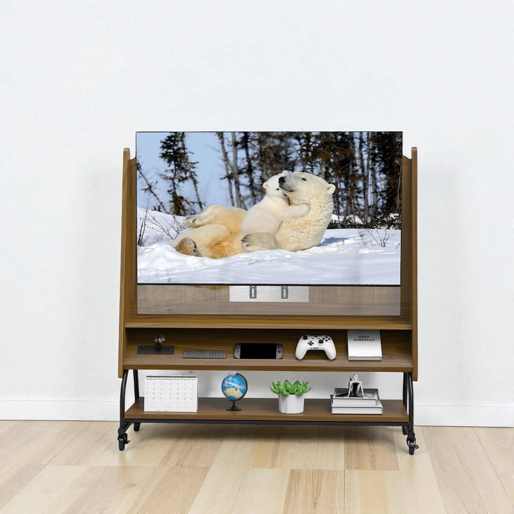 Mobile TV Stand with Mount for 32-50 Inch TVs, Rolling Adjustable Cart with Projector Screen and Power Outlets