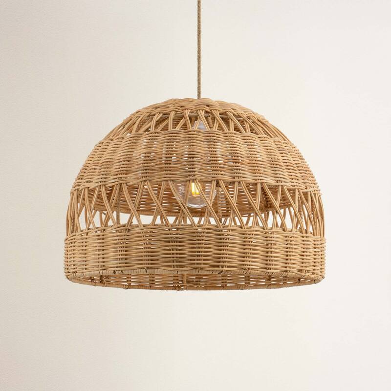 Radiant Rattan Pendant Light - Natural Dome 1-Light Handwoven Light Fixture For Modern, Transitional, Farmhouse Room Decor