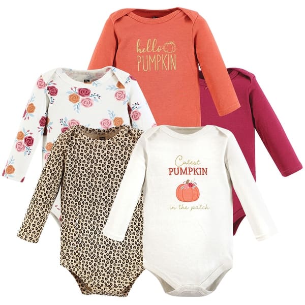 slide 1 of 1, Hudson Baby Infant Girl Cotton Long-Sleeve Bodysuits, Cutest Pumpkin 0-3 Months - Cutest Pumpkin 5-Pack