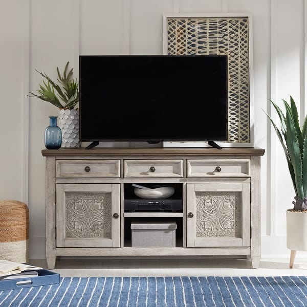 Heartland Antique White Tobacco 56 Inch Tile TV Console On Sale Bed
