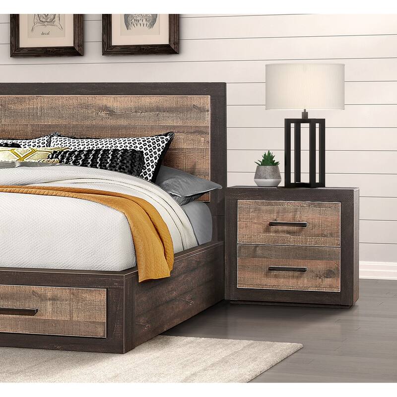 Two-Tone Finish 3pc Bedroom Set Platform Storage Bed 2x Nightstands