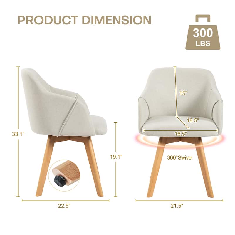 Upholstered Swivel Dining Chairs Set of 2 with Solid Wood Legs - 33.1" H x 21.5" W x 22.5" D