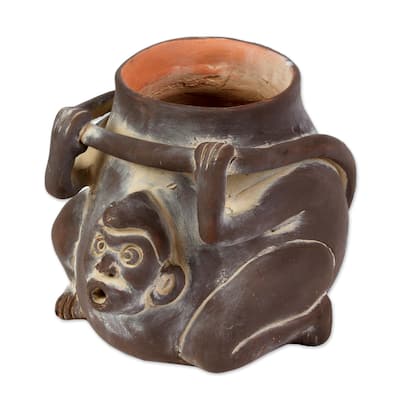 Novica Handmade Monkeyshines Ceramic Decorative Jar