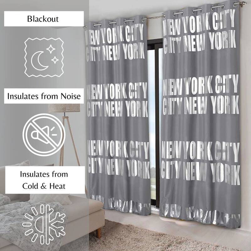 New York City Themed Blackout Extra Wide Curtain Panel 102x55 Inch