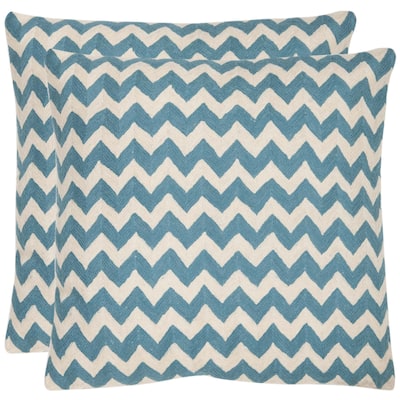 SAFAVIEH Zig-Zag 22-inch Embroidered Blue Decorative Pillows (Set of 2)