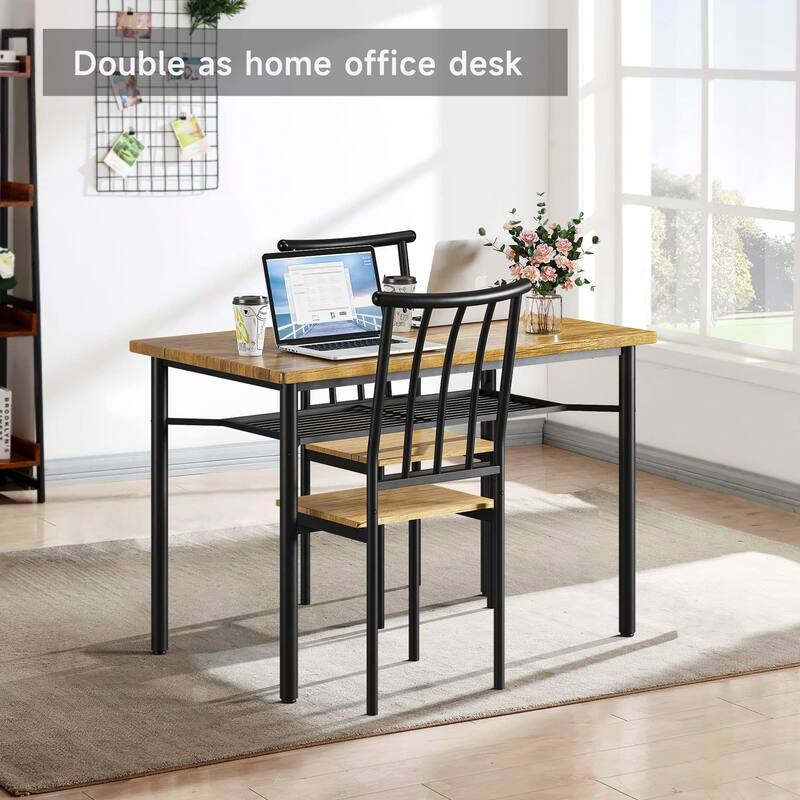 5-Piece Dining Table Set with Storage Rack & Wine Shelf, Table and 4 Chairs with Metal Frame for Dining Room
