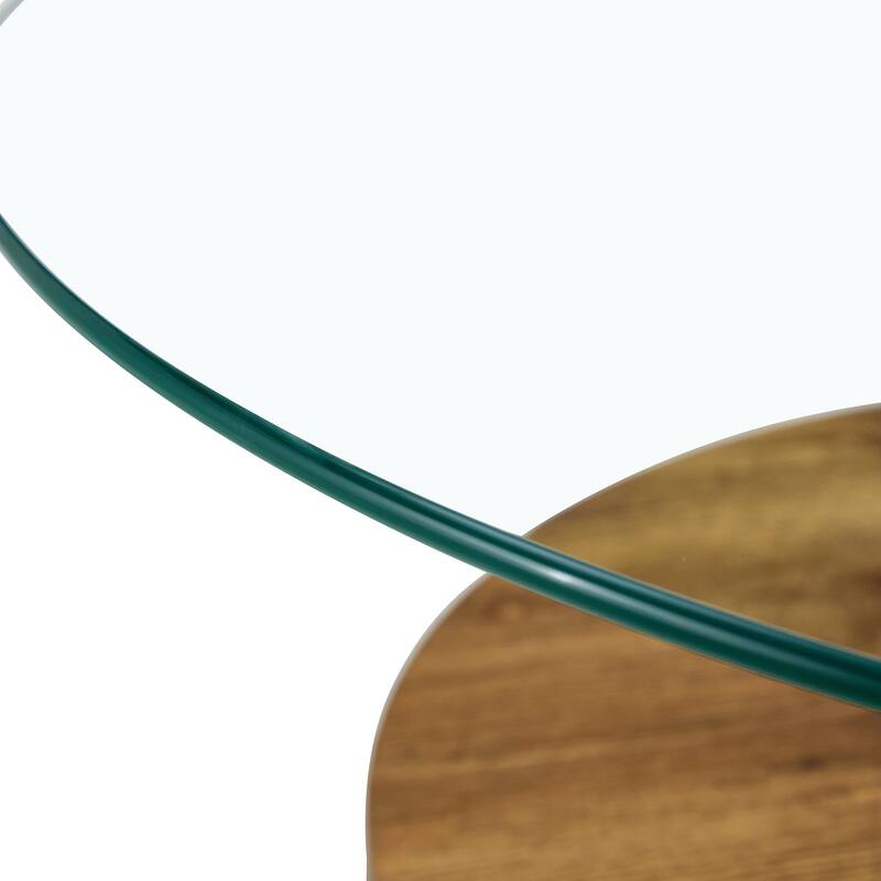 Modern and practical double-layer round table. Glass table top, wood MDF table legs. Suitable for living room and bedroom.