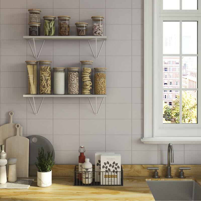 Wallniture Colmar 24" Living Room Wall Shelves with White Brackets, White, Set of 2