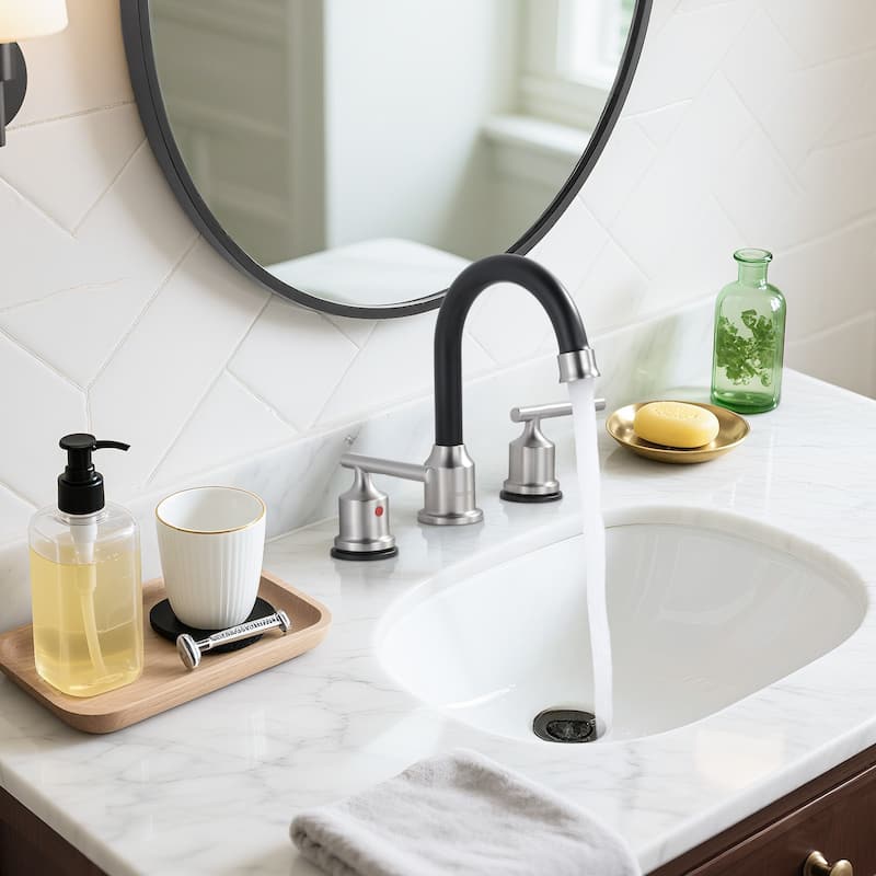 WOWOW 8 in. Widespread Double-Handle Bathroom Faucet with Drain Kit