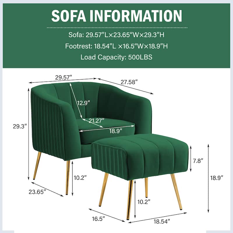 Velvet Armchair with Ottoman Set Accent Living Room Chair