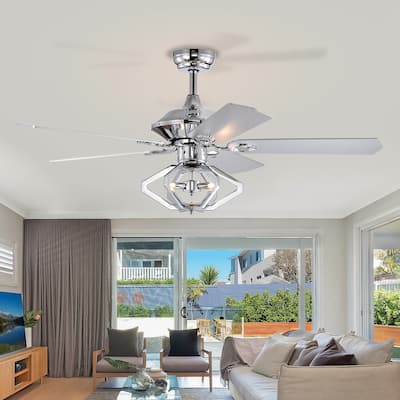 52 inch Chrome Reversible Ceiling Fan with Lights and Remote Control - 52 Inches