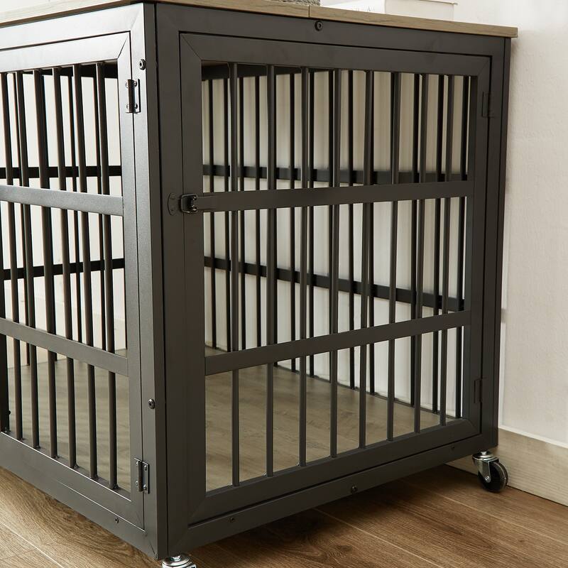 Decorative Pet House, Dog Crate Furniture with Iron Frame Door and wheels