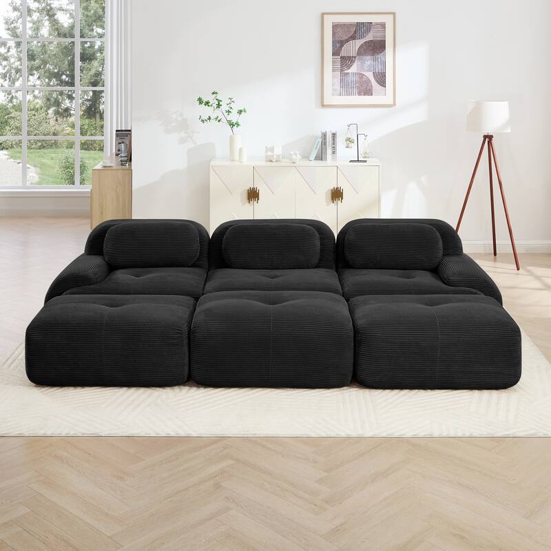 Corduroy Modular Boneless Sectional Sofa with Ottoman, Free combination, Pet-Friendly, No Assembly Required