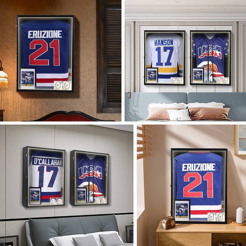 Jersey Frame Display Case, XL Jersey Display Case, with 2 Baseball Case and 1 Photo Frame