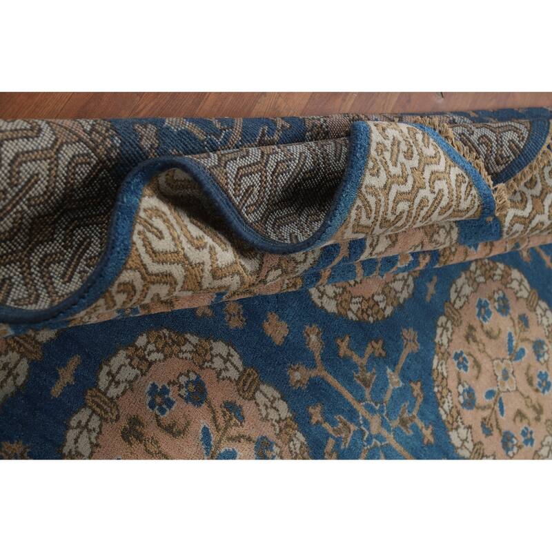 Floral Blue Oushak Indian Area Rug Oriental Handmade Wool Carpet - 8'0" x 9'6"