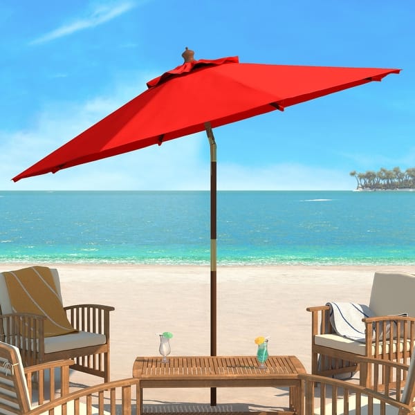 slide 2 of 5, SAFAVIEH Cannes 9 Ft Red Wooden Outdoor Umbrella Red