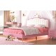 preview thumbnail 11 of 28, Full Size Upholstered Princess Platform Bed with Crown-Shaped Headboard, Soft Night Light Strips, and Gold Metal Legs