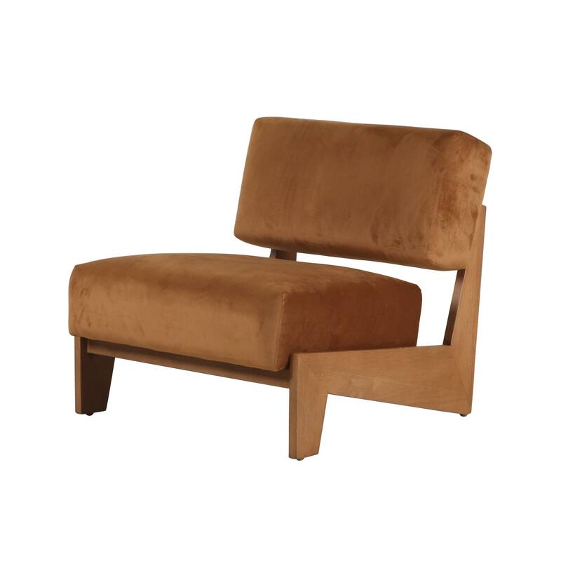 Modrest Tucker Mid-Century Modern Camel Velvet & Chestnut Accent Chair