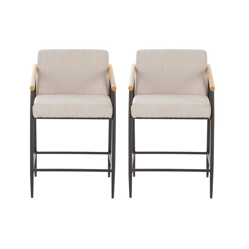 Christopher Knight Home - Counter Stool Set of 2 with Iron Frame, Fabric Cushions