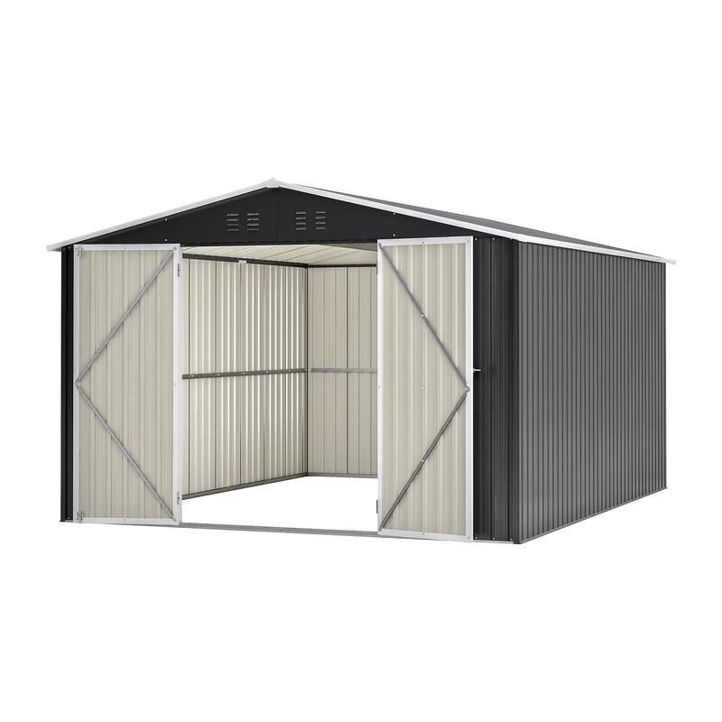 Large Outdoor Metal Storage Shed Garden Shed Tool Shed with Lockable Double Doors & Weather-Resistant, Air Vents