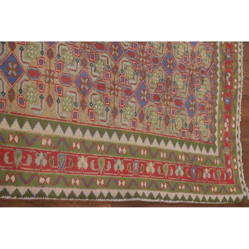 Geometric Tabriz Persian Antique Runner Rug Hand-knotted Wool Carpet - 3'8" x 9'5"