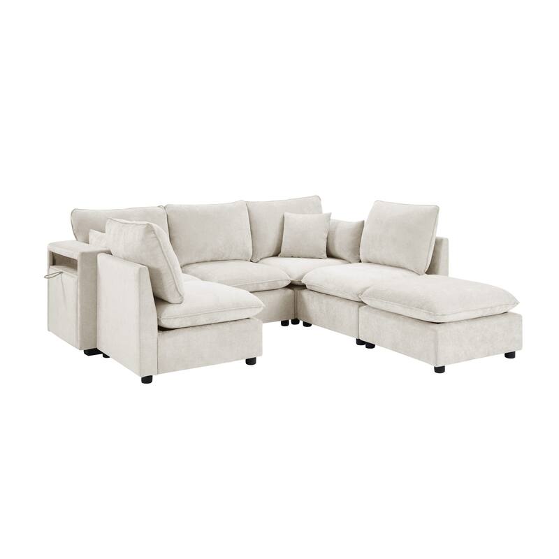 GDFStudio - Modular 93.7" 5-Seat Chenille Sectional Sofa with Storage & USB