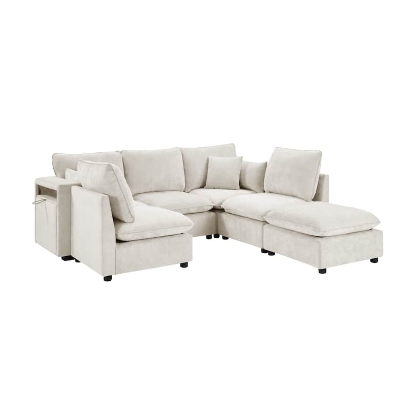 Large Modular Sectional Sofa for Living Room, U-Shaped & L-Shaped Sleeper Sofa Bed with Ottoman & USB Ports