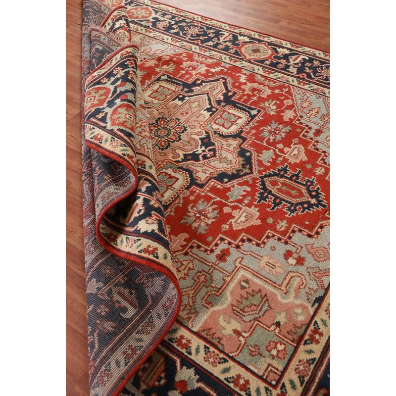 Hand Knotted Oriental 100% Wool Carpet Traditional Medallion Oranges & Rust Heriz (serapi) Area Rug - 9' 9'' X 8' 0''