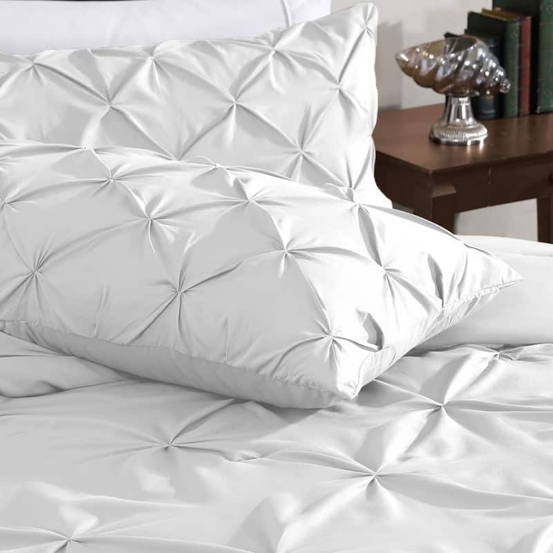 Swift Home Modern Diamond Pintuck Ultra-Soft Microfiber 3-Piece Bedding Comforter Set - White - Twin