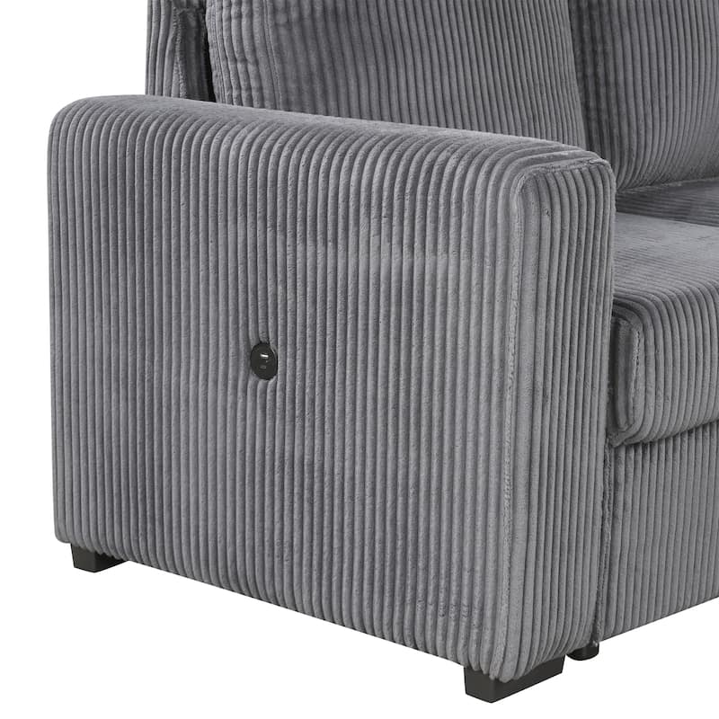 115.6" Corduroy U-Shaped Sectional Sofa with Pull-out Bed, Storage & USB Ports
