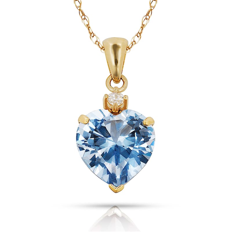 Curata 14k Yellow Gold 18" Birthstone Heart-Shaped Cubic Zirconia Pendant Necklace - Blue - Aquamarine