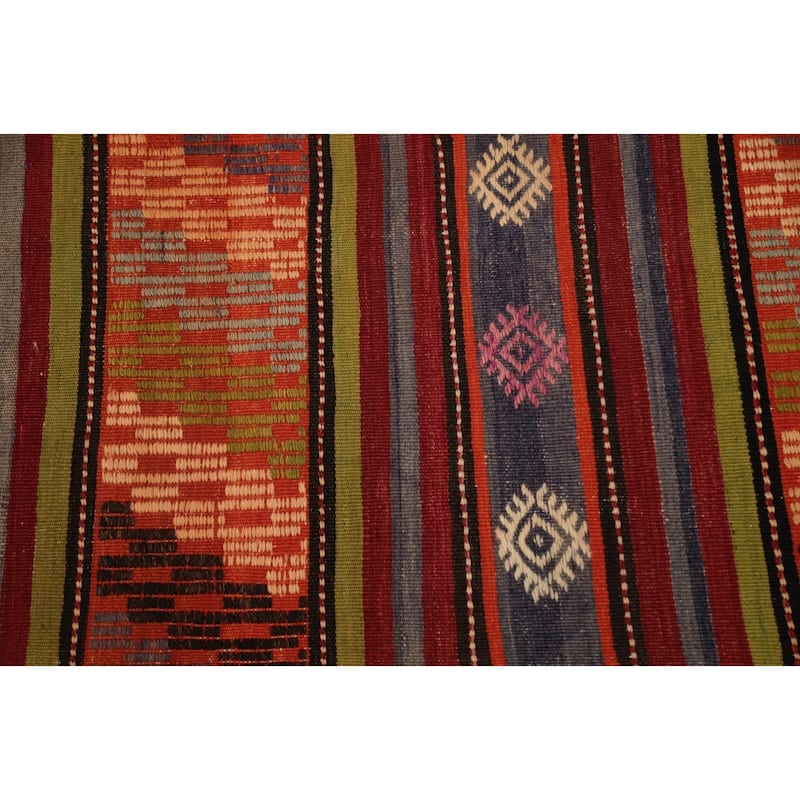 Hand Woven Oriental 100% Wool Carpet Southwestern Tribal Multi-Colored Kilim Area Rug - 10' 2'' X 5' 6''