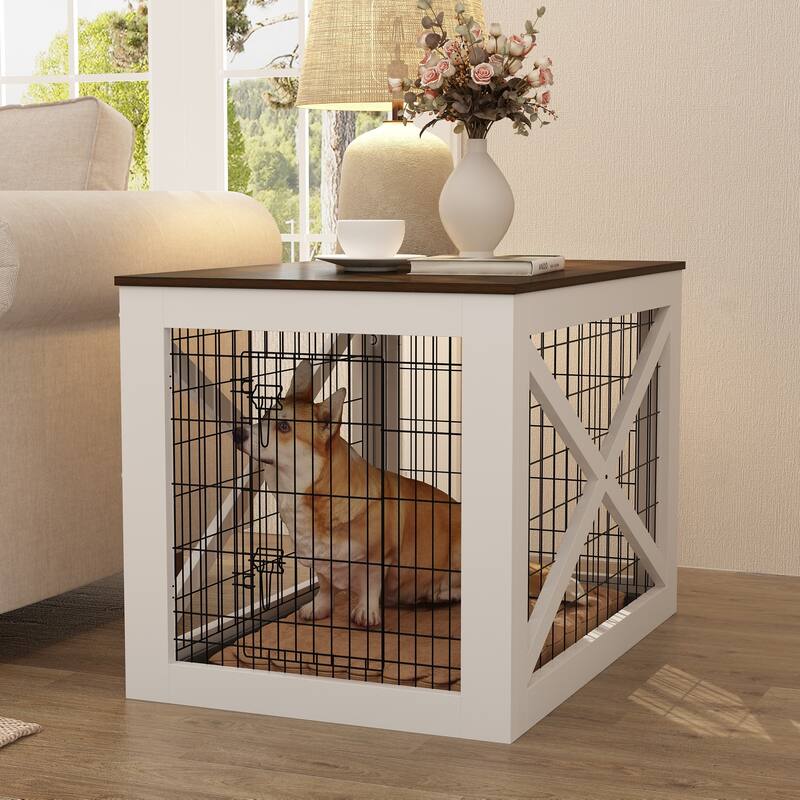 Chic Pet Cage Coffee Table, Wooden Top & Black Metal Frame Stylish Living Rooms