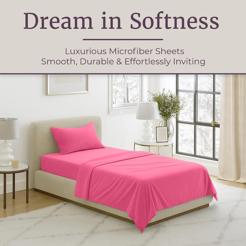 Lavish Home 3-Piece Brushed Microfiber Twin Sheet and Pillowcase Set (Pink)