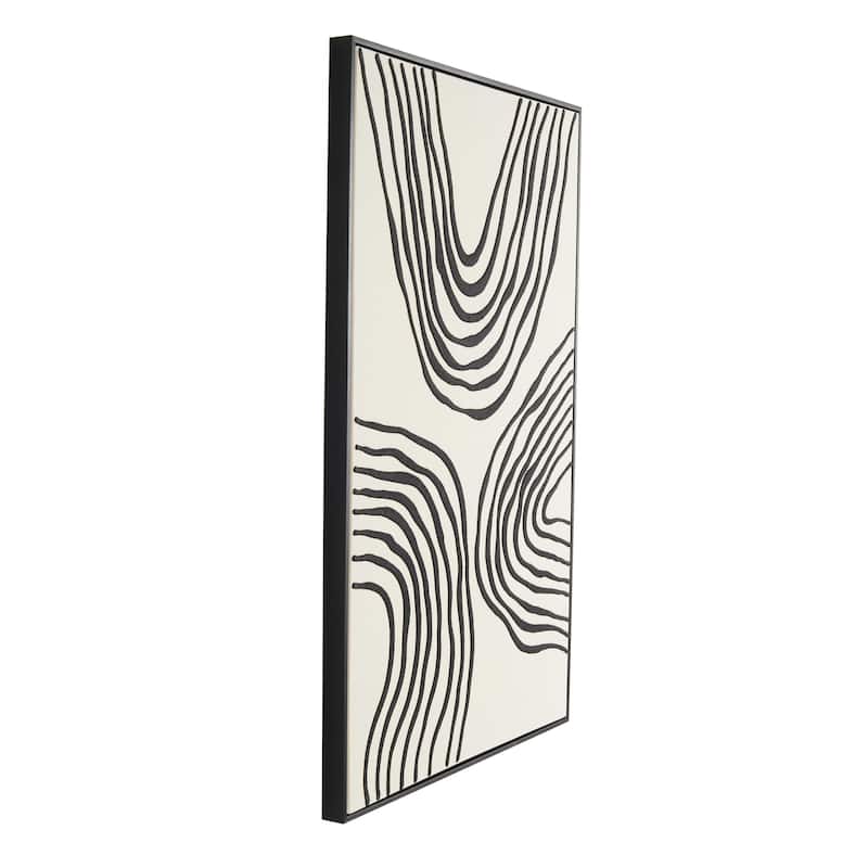 Wooden Abstract Wavy Line Living Room Framed Wall Art with Black Wooden Frame - Black - Roche River Decor