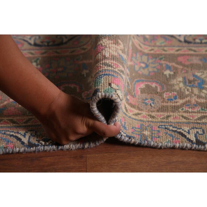 Traditional Mashad Persian Vintage Area Rug Hand-knotted Wool Carpet - 8'10" x 12'7"