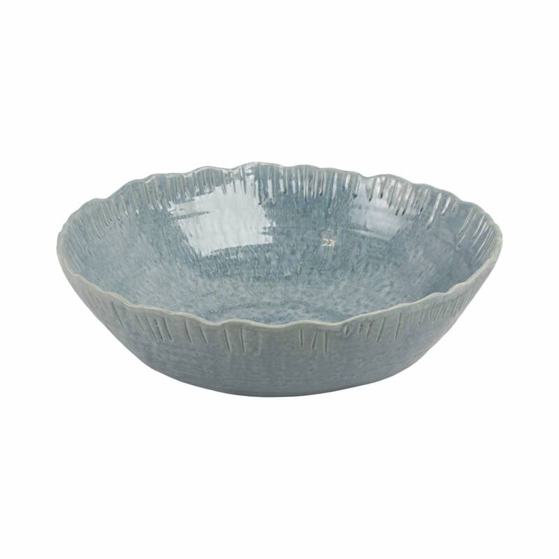 Decorative Round Glazed Wavy Edge Bowl - 15.25", Teal Blue - 15.25"