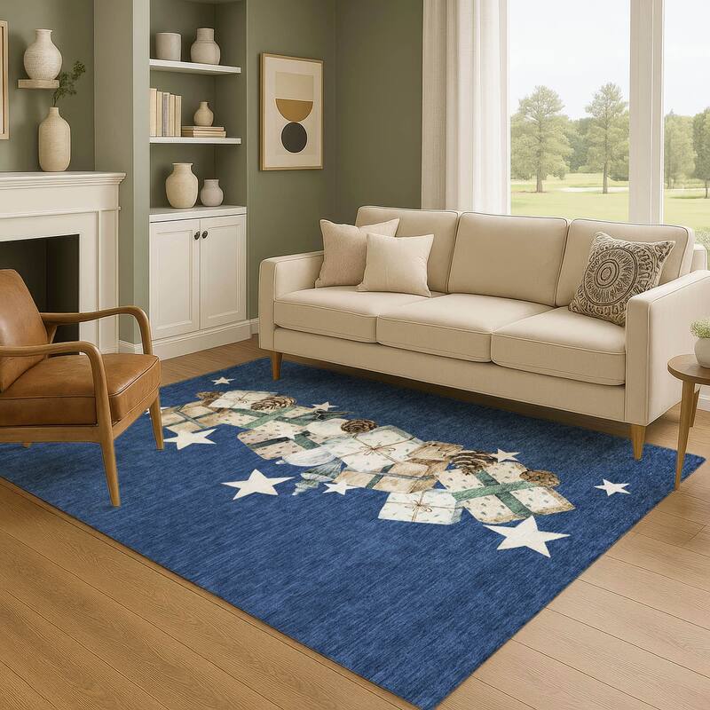 Premium Washable Super Soft Christmas Presents Mayfield Rug - Navy - 9' x 12'