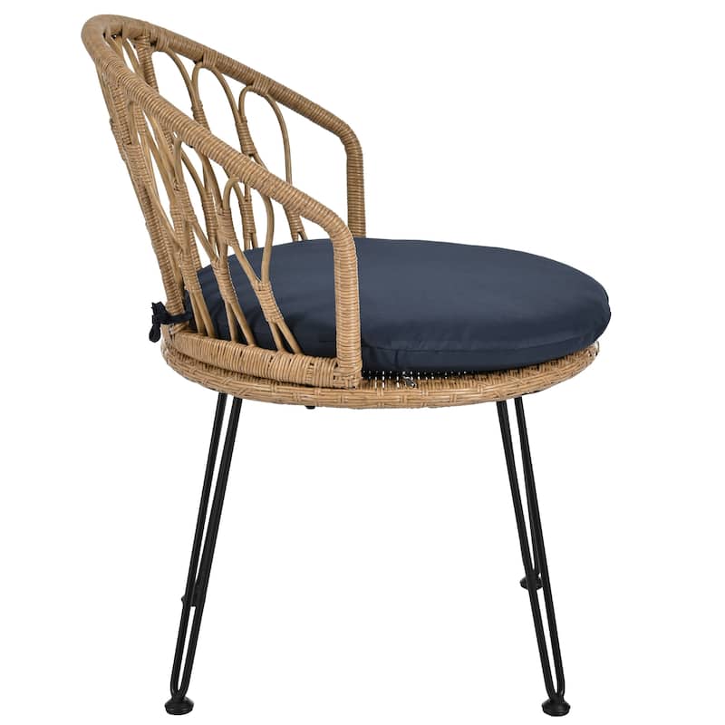Outdoor Leisure Set, 2 Rattan Single Chairs with A Glass Round Table, Perfectly Suited for Patios, Balconies, and Courtyards