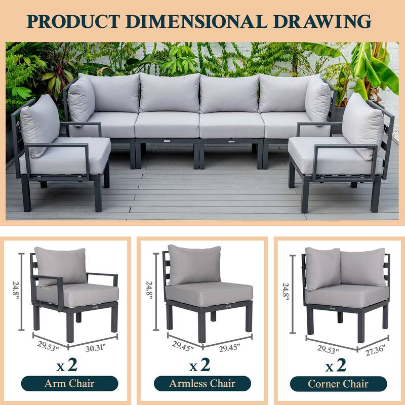 Chelsea 6-Piece Outdoor Patio Sectional Set in Black Aluminum with Removable Cushions for Backyard Garden and Patio Deck