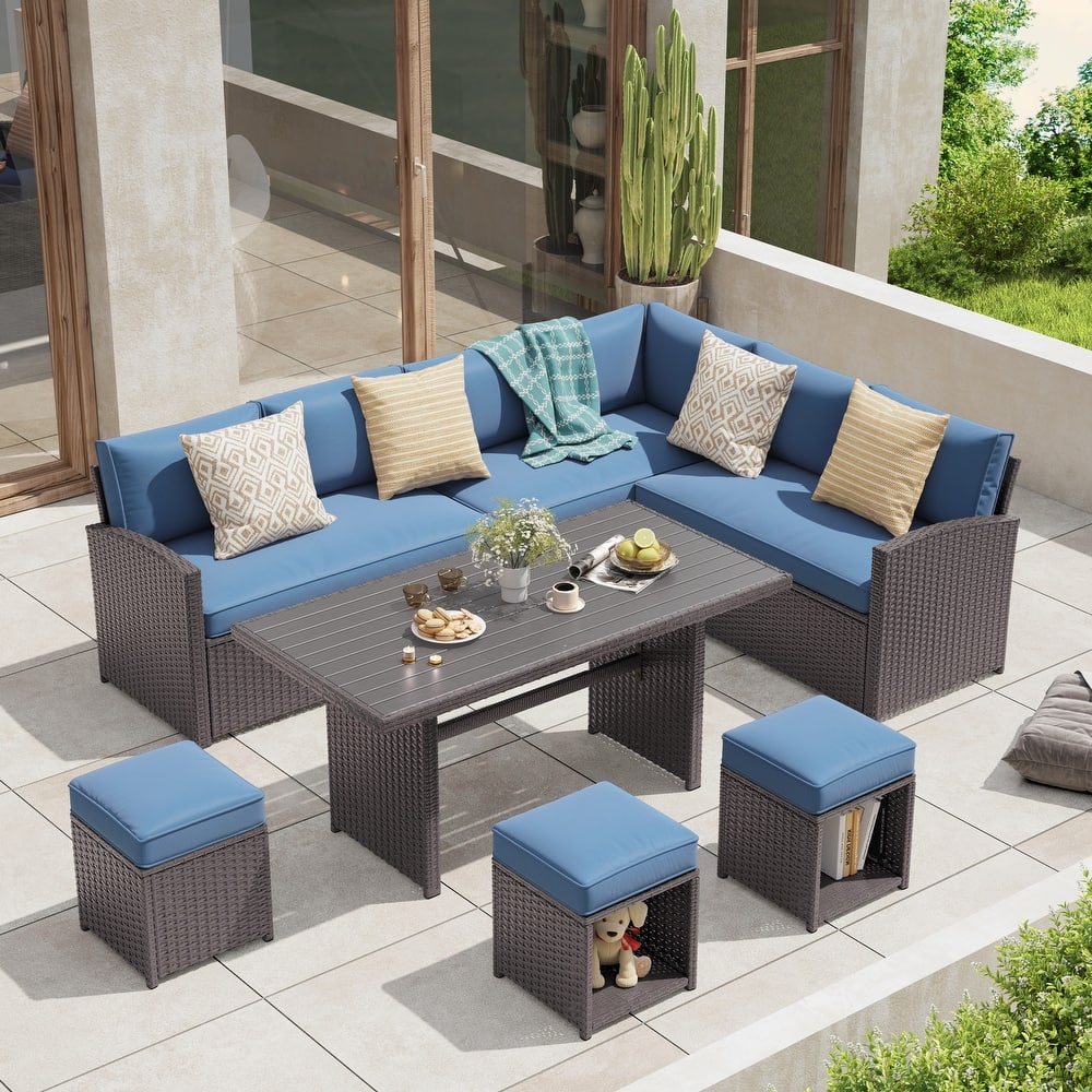 Outdoor 7-piece Wicker Dining Set Patio Sofa Furniture