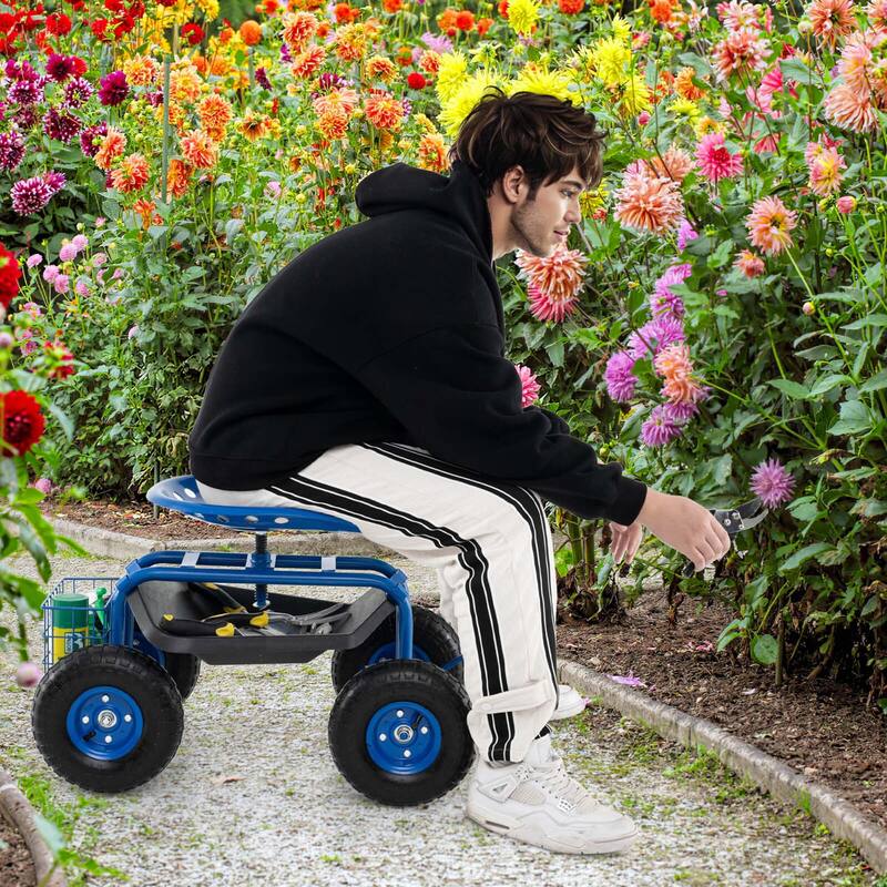 Costway Garden Cart Patio Wagon Rolling Work Seat with Tool Tray - See Details