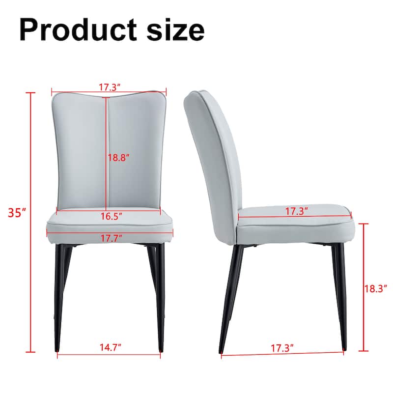 Dining Chairs, Black Pu Leather Curved Backrest And Seat Cushions, Electroplated Metal Chair Legs,A Set Of 4 Chairs.