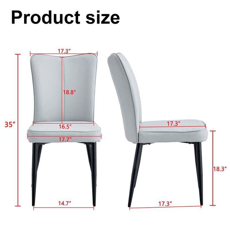 Roomfitters Minimalist Dining Chairs with Light Grey PU Seats and Black Metal Legs, Set of 4 for Kitchen or Office