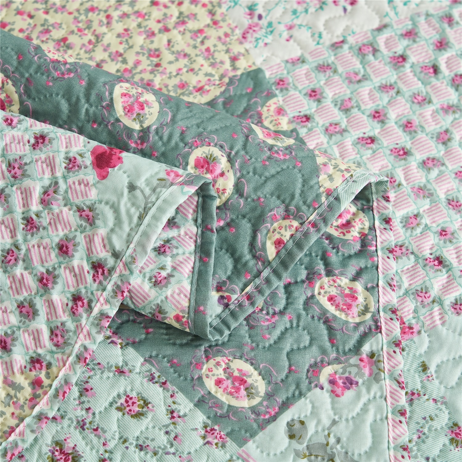 3 Piece Boho Bedspread Vintage Plaid Floral Patchwork Coverlet ...
