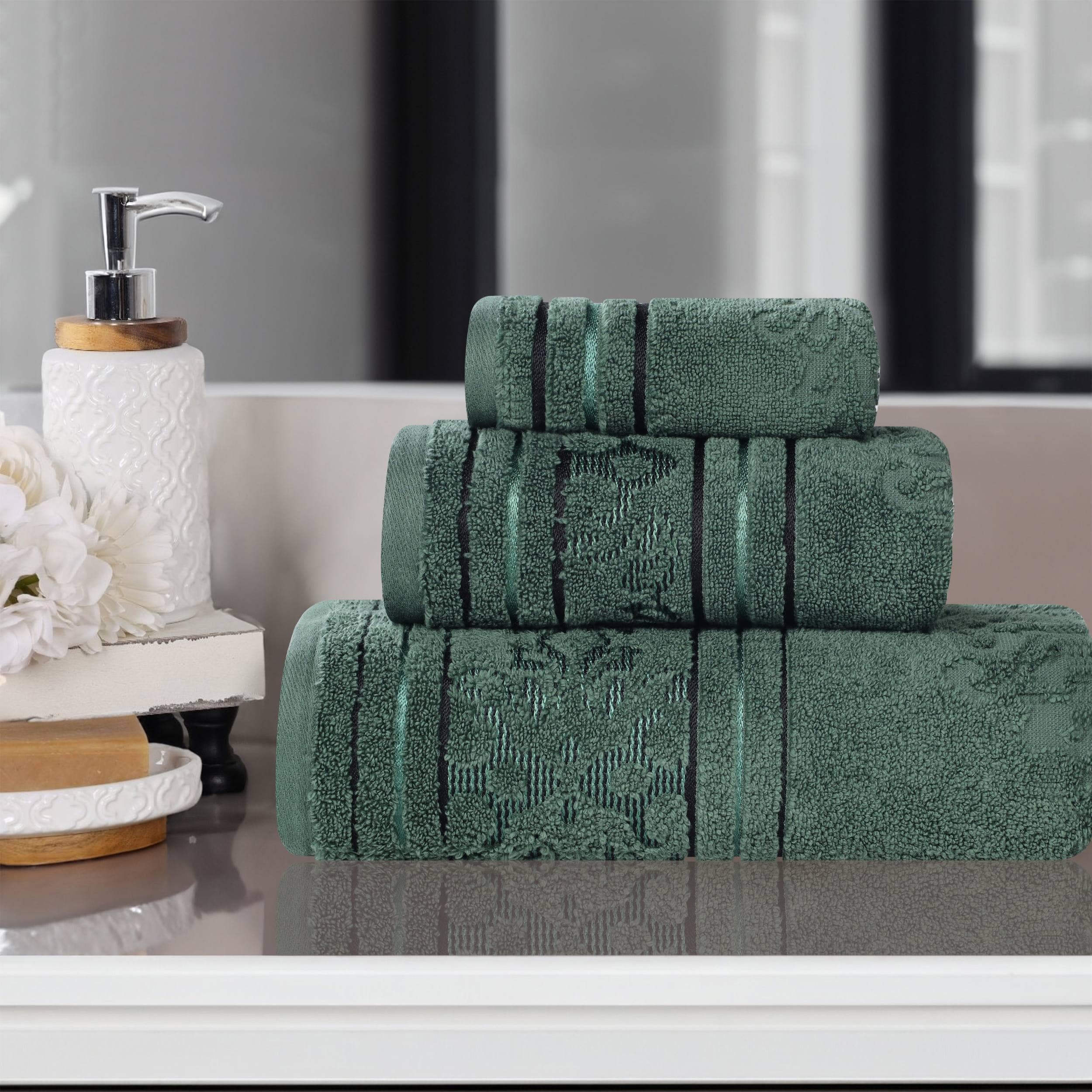 Superior Sadie Zero Twist Cotton Floral Jacquard 3 Piece Towel Set