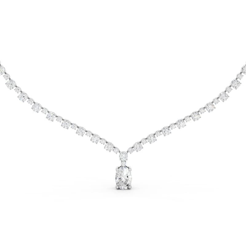 Auriya 14K Gold Lab Grown Alternating Diamond Lined Oval Drop Necklace 16 7/8 ct. tw. (F-G VS)