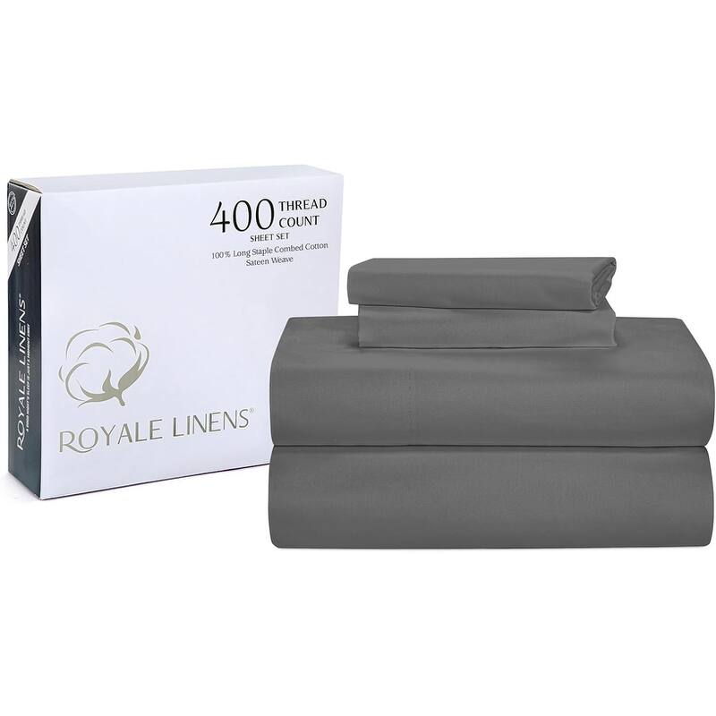 Royale Linen 400 Thread Count Cotton 4 Piece Sateen Sheet Set - Spanish Slate - Full